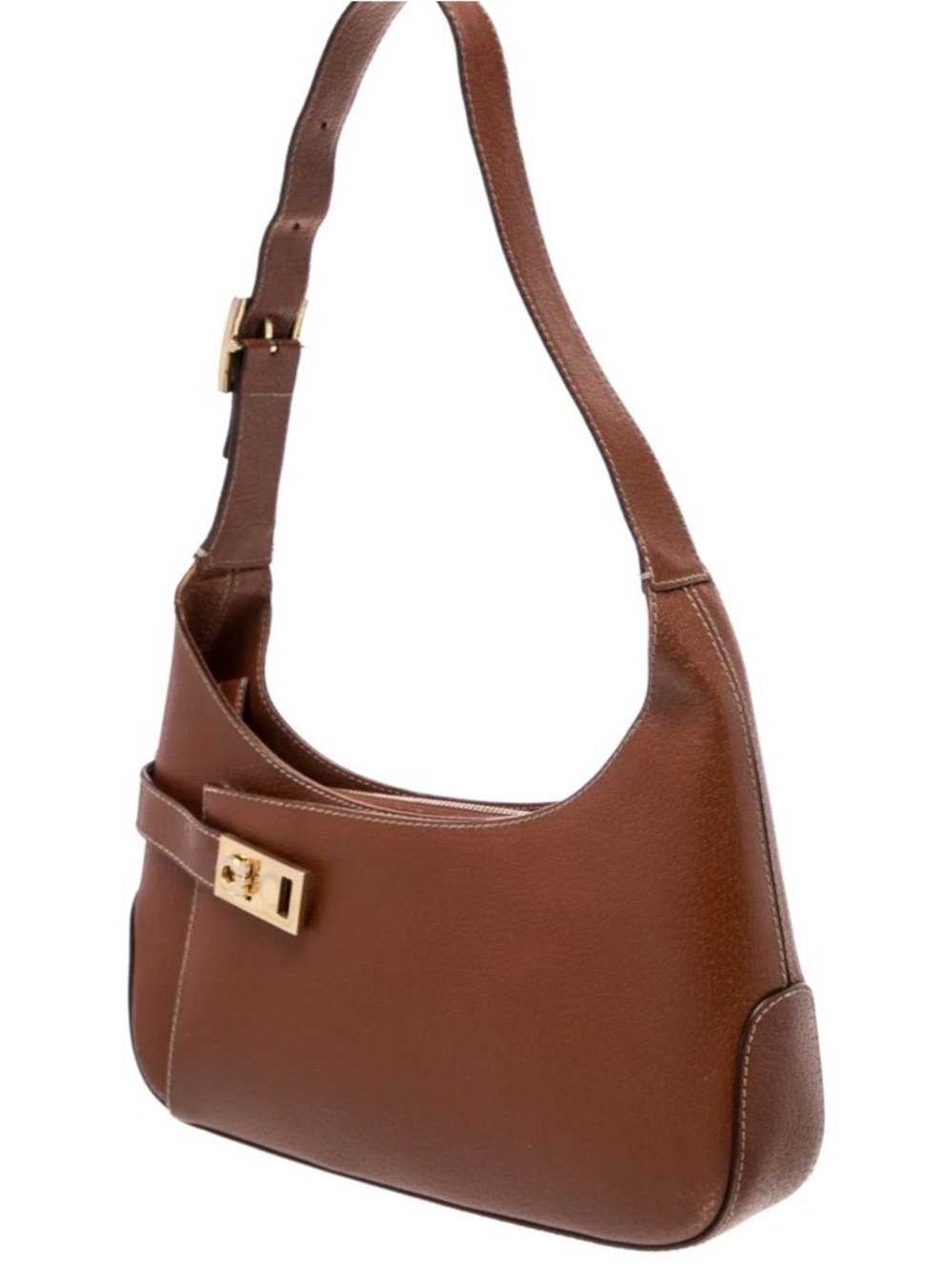Salvatore Ferragamo Brown Leather Shoulder Bag with Gold-Tone Hardware